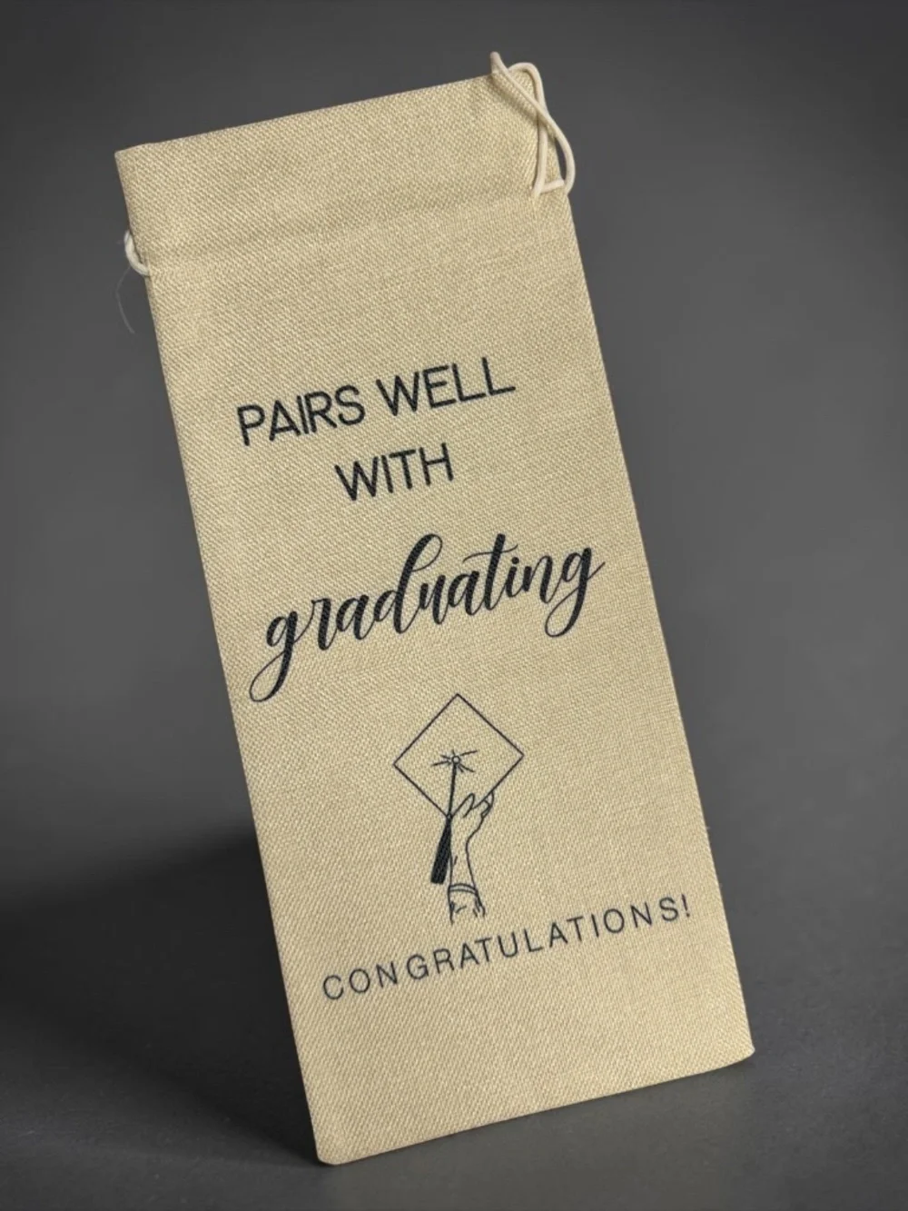 Graduation Linen Wine Bag Gift Set w Card & Envelope NIP